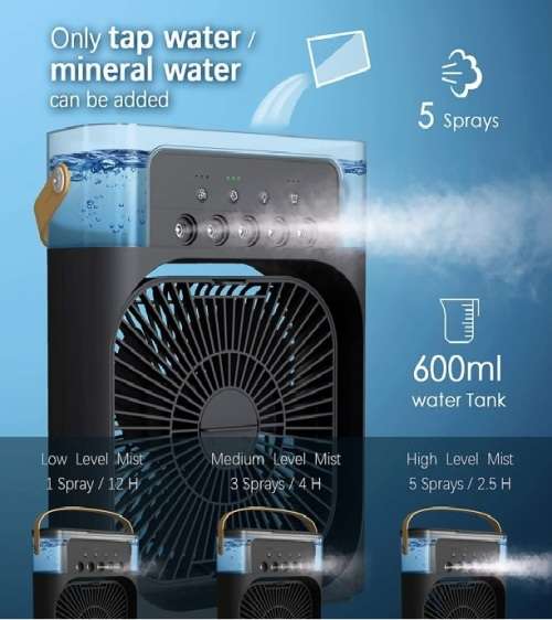 Portable Air Conditioner Fan, Mini Evaporative Air Cooler with 7 Colors LED Light-Black