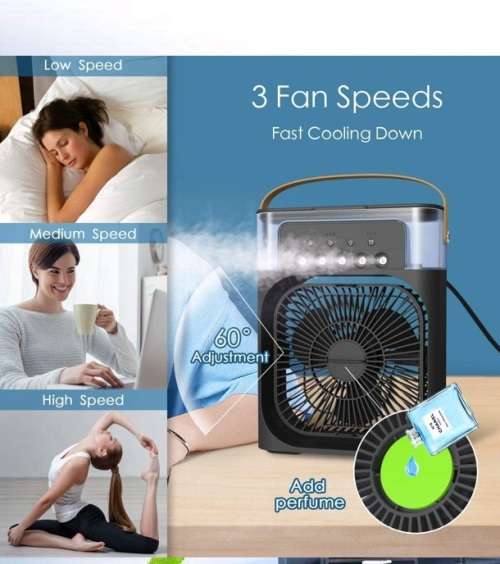 Portable Air Conditioner Fan, Mini Evaporative Air Cooler with 7 Colors LED Light-Black