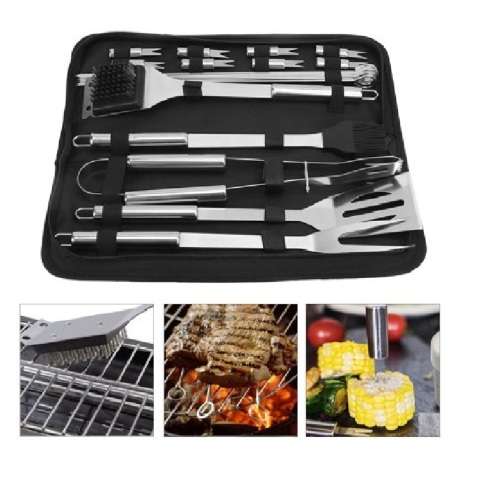 CS Stainless Steel 21 Piece Braai Utensil Set in Carry & Basting Brushes