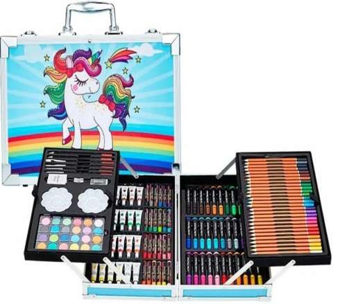 145Pcs Unicorn Kids Painting & Drawing Art Set With Aluminium Case - Blue