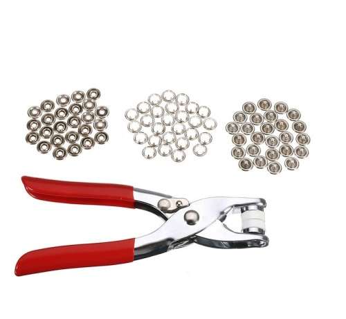 Set of 100 Ring Press Studs and Snap Popper Fasteners with Prong Pliers RC-6