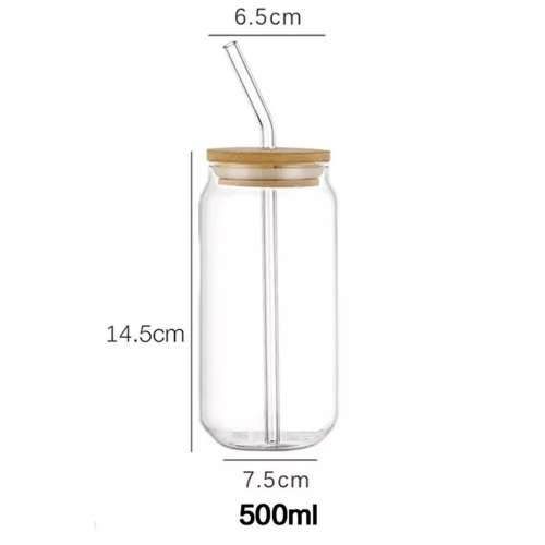 Cocktail Drinking Glasses with Bamboo Lid and Glass Straw - Set of 4 - 500ml