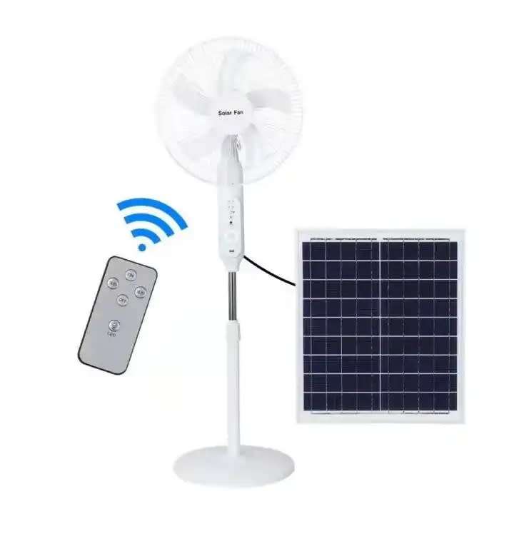 16inch Solar Reachargeable Fan Ac/dc Dual Power 10w Solar panel with Remote