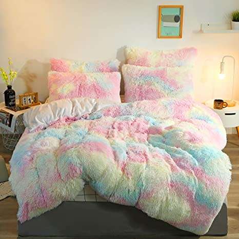 NEW GORGEOUS 3 PIECE FLUFFY QUEEN SIZE COMFORTER SET- VARIOUS COLOURS