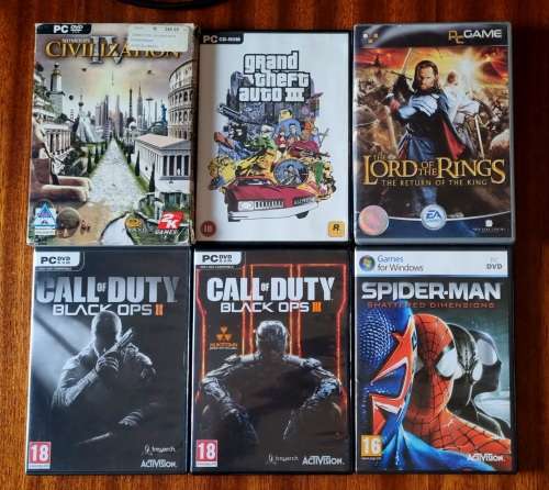 6x PC Games - Spiderman + GTA + Call of Duty + Civ 5 + LotR