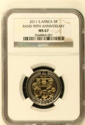 ***** 2011 SA Reserve Bank 90th Anniversary R 5 MS 67 NGC*****