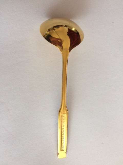 24 K Gold-plated sugar spoon with red enamel detail