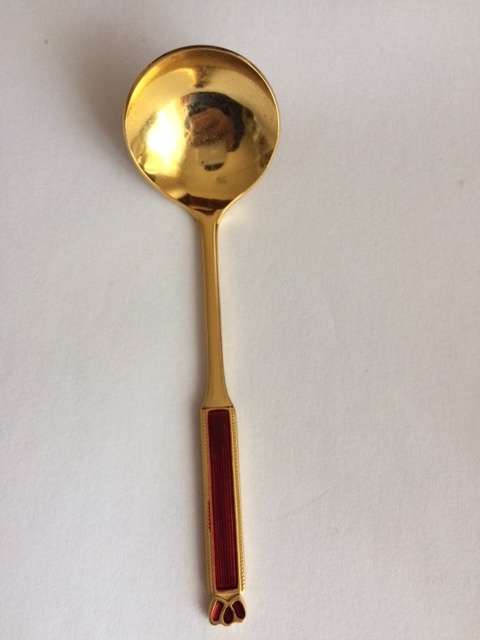 24 K Gold-plated sugar spoon with red enamel detail