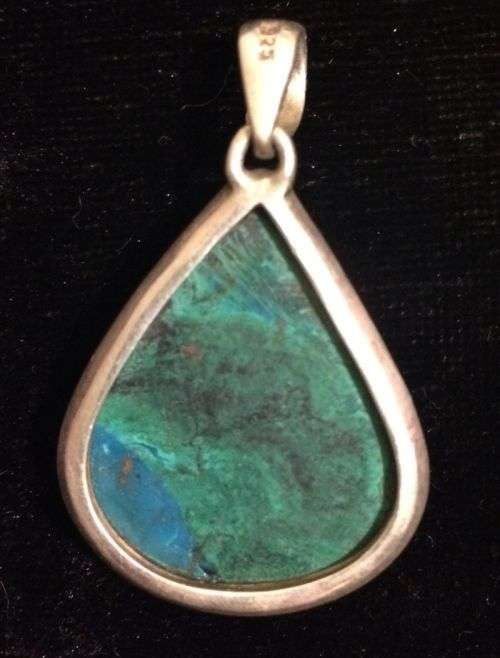 Large polished chrysocolla pendant set in 925 silver