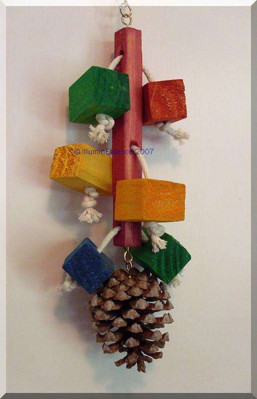 PARROT TOY - WOODEN POST with PINE CONE for medium-large parrots