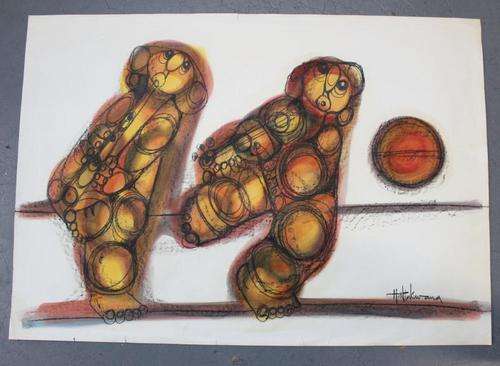 HARGREAVES NTUKWANA -(1938-1999) ABSTRACT" 2 MUSICIANS" 100% AUTHENTIC !!