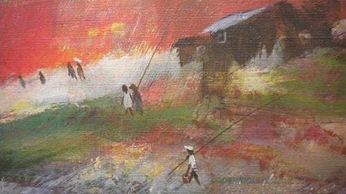 Fishing Friends - Large Oil on canvas. Signed by artist.