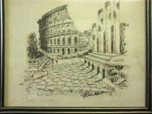 REAL BARGAIN! D. BAGADANI: "ROMA COLOSSEU" INK DRAWING. PERFECTLY FRAMED.what a steal!!!!
