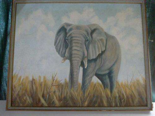 MASTERPIECE!!! VERY WELL EXECUTED PAINTING!! ELEPHANT IN SAVANNAH GRASS BY N.J. REID
