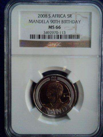 !!MS66 - NGC GRADED - MANDELA BIRTH DAY 2008 R5 COIN