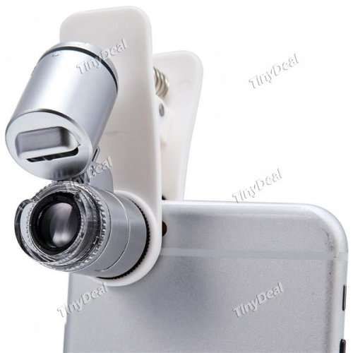 60X Zoom Universal Mobile Phone Microscope Portable Magnifier Clip with UV Currency Detector & LED L