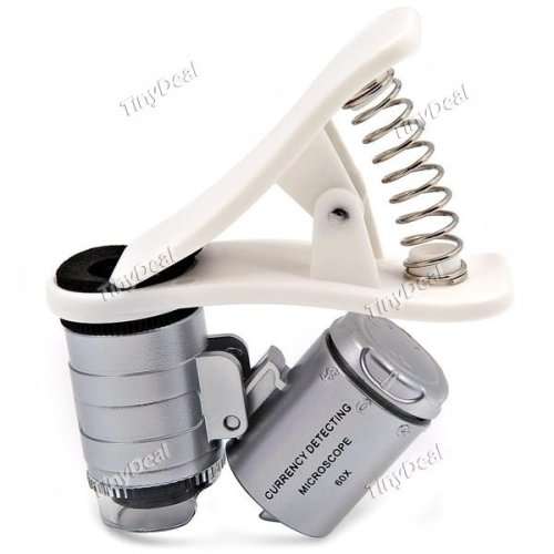 60X Zoom Universal Mobile Phone Microscope Portable Magnifier Clip with UV Currency Detector & LED L