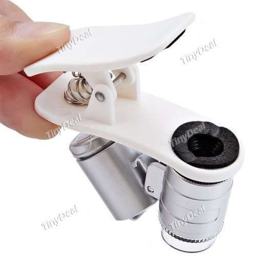 60X Zoom Universal Mobile Phone Microscope Portable Magnifier Clip with UV Currency Detector & LED L