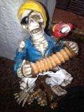 CERAMIC FIGURINE PIRATE SKULL  WITH ACCORDIAN