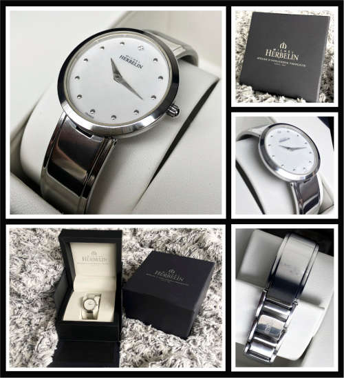 Michel Herbelin M-Band Quartz Watch Mother of Pearl Dial on Stainless Steel Bangle