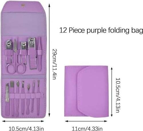 12pcs Portable Nail Set, Makeup Beauty Tool Nail Clipper Set with Folding Bag