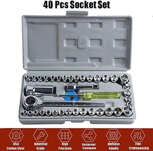 NUZAMAS 40pcs Socket Wrench Socket Set 1/2` 1/4` 3/8` Reversible Ratchet Handle DR Drive Ratchet Wre