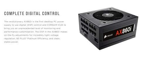CORSAIR AX860i Digital ATX Power Supply  860 Watt 80 PLUS® PLATINUM Certified Fully-Modular PSU