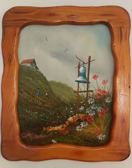 Original C Fischer Oil On Canvas Painting - Bell in Field..