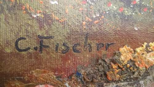 Original C Fischer Oil On Canvas Painting - Bell in Field..