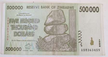 Zimbabwian 500 000 Dollar Bank Note