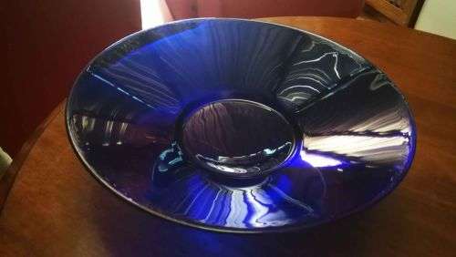 Big 34cm Beautiful Cobalt Blue Glass Bowl with Inner Blue Flower Vase..