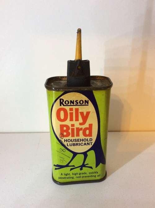 VINTAGE & RARE RONSON OILY BIRD SMALL OIL TIN/CAN - WHAT A GREAT FIND -
