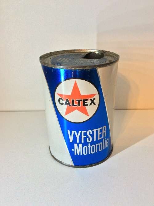 ONE PINT SOUTH AFRICAN CALTEX FIVE STAR USED OIL CAN   - WOW! -