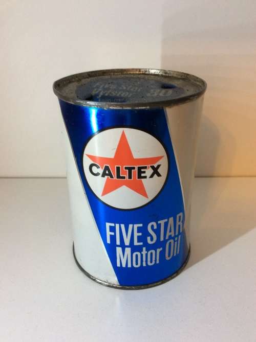 ONE PINT SOUTH AFRICAN CALTEX FIVE STAR USED OIL CAN   - WOW! -