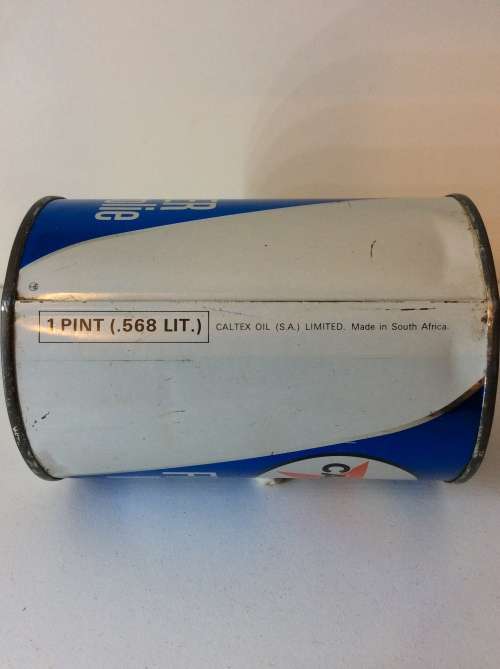 ONE PINT SOUTH AFRICAN CALTEX FIVE STAR USED OIL CAN   - WOW! -