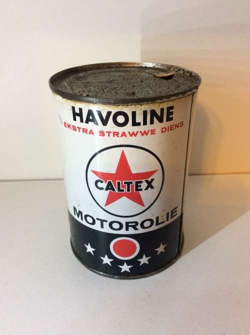 ONE PINT SOUTH AFRICAN CALTEX HAVOLINE USED OIL CAN   - WOW! -