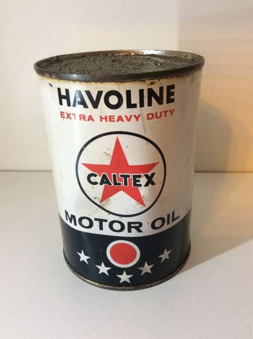 ONE PINT SOUTH AFRICAN CALTEX HAVOLINE USED OIL CAN   - WOW! -