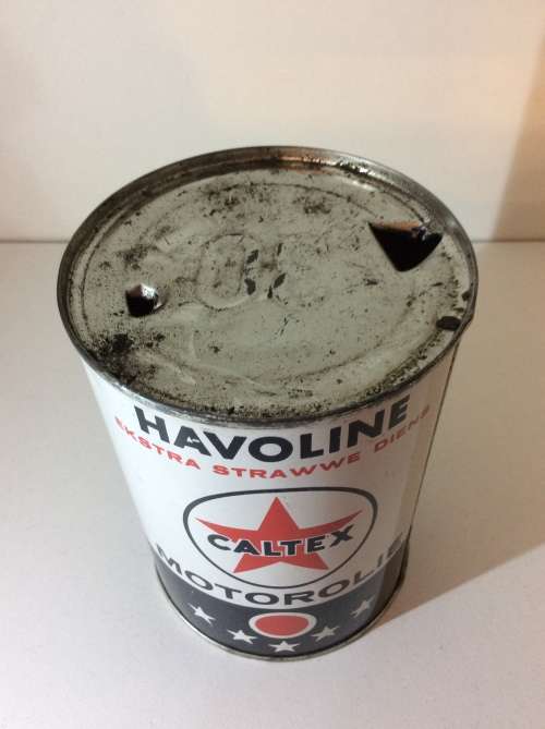 VINTAGE ONE PINT SOUTH AFRICAN CALTEX HAVOLINE USED OIL CAN   - WOW! -