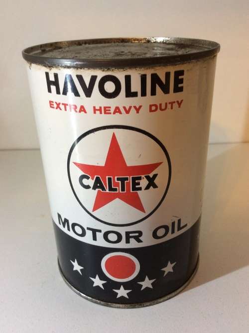 VINTAGE ONE PINT SOUTH AFRICAN CALTEX HAVOLINE USED OIL CAN   - WOW! -