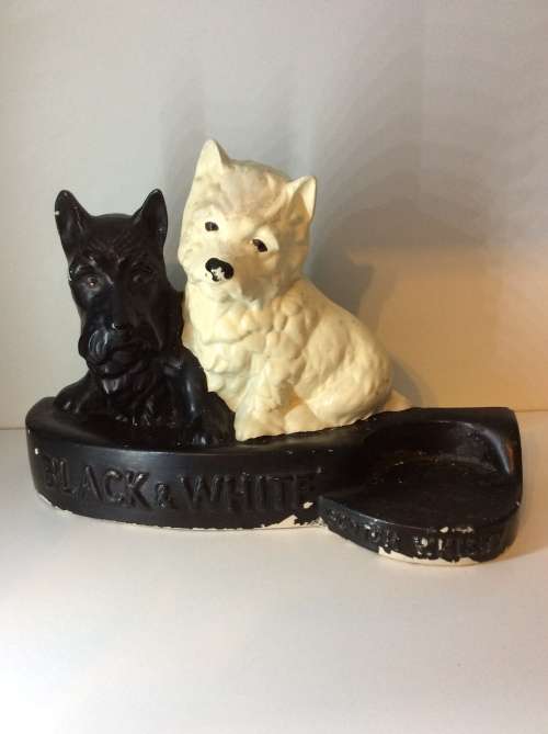 LARGE BLACK & WHITE WHISKY CERAMIC WITH BOTTLE STAND - GREAT FIND -