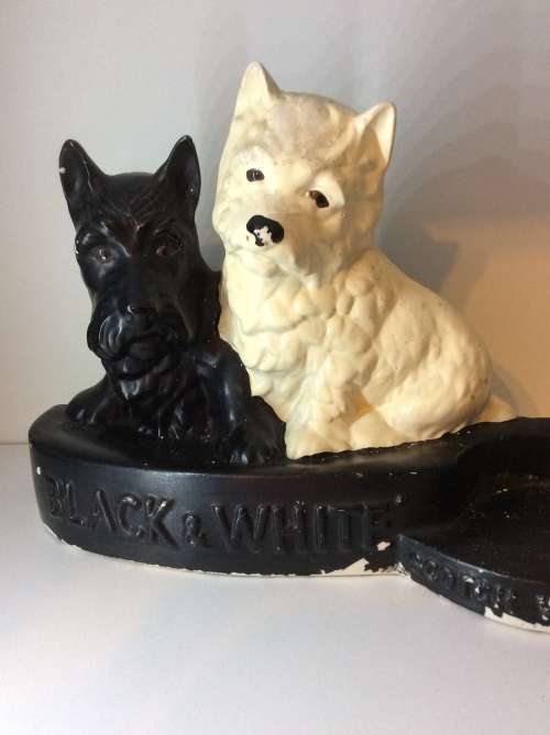LARGE BLACK & WHITE WHISKY CERAMIC WITH BOTTLE STAND - GREAT FIND -