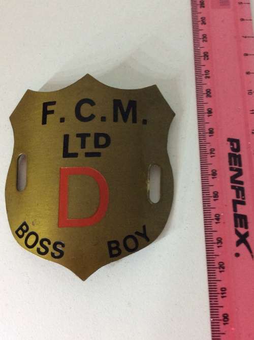 VINTAGE MINING BRASS BOSS BOY ARM/HELMET BADGE - RARE INDEED -