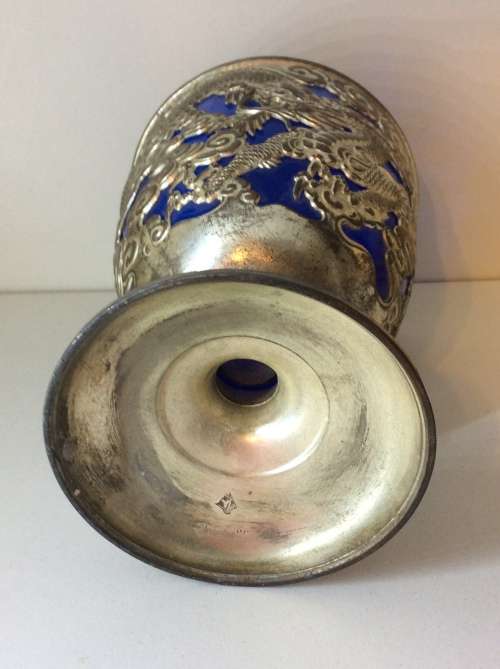 LARGE JAPANESE GOBLET - CLEAR MAKERS MARK - WHITE METAL WITH BAKERLITE/PLASTIC INNER - GREAT -