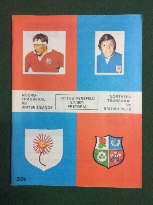 1974 NORTHERN TRANSVAAL VS BRITISH ISLANDS RUGBY PROGRAM - AMAZING PIECE SA RUGBY HISTORY -