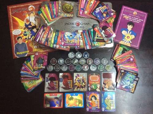 MASSIVE LOT - JACKIE CHAN ADVENTURES TRADING CARDS AND MEDALS - 300+ - 20 medals & tin - AWESOME -