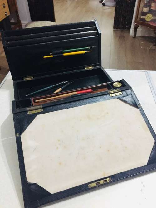 EDWARDIAN TRAVELING WRITING BLOCK WITH KEY - SOMETHING SPECIAL -