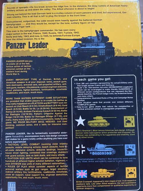VINTAGE WAR BOARD GAME - PANZER LEADER - 1974 - AVALON HILLS - COMPLETE -