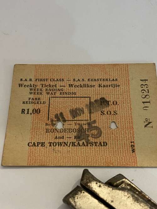 OLD TRAIN CONDUCTOR TICKET PUNCH WITH SOME OLD TICKETS 1960s