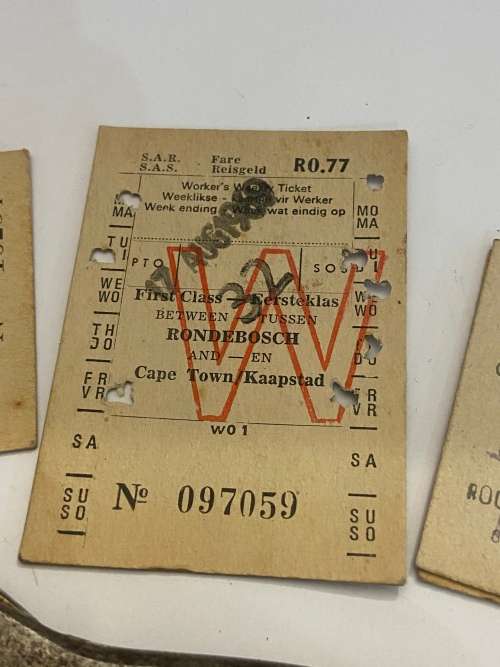 OLD TRAIN CONDUCTOR TICKET PUNCH WITH SOME OLD TICKETS 1960s