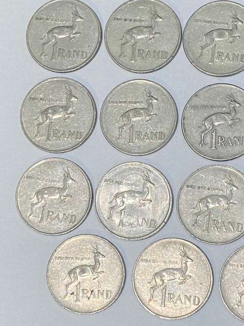 LOT OF 19 OLD SA R1 COINS, ALL 1970s & 1980s